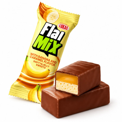 Цукерки «Flai Mix зі смаком банану та карамелі» ящик 3 кг.